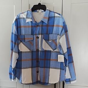 Blue and White Plaid Flannel Womens Shacket